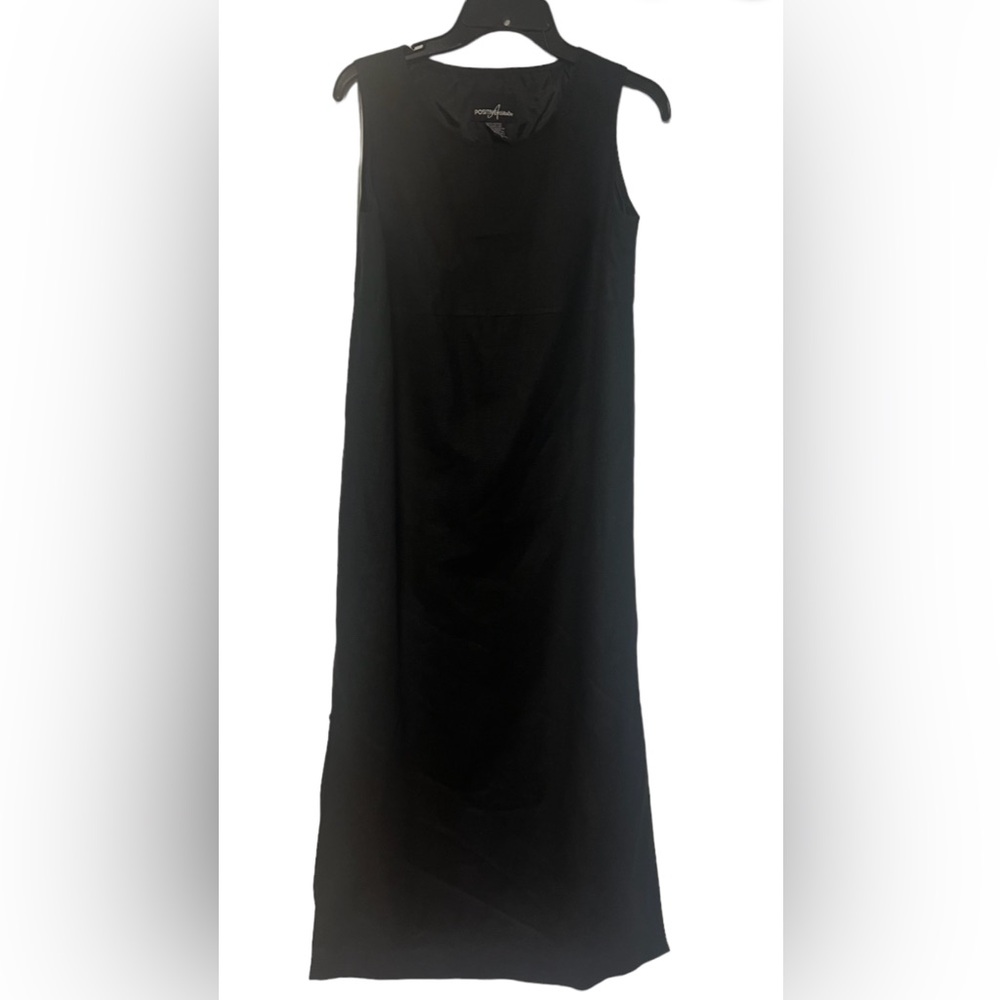 Positive Attitude Sleeveless Maxi Linen/Rayon Blend Dress Black  6 Minimalist